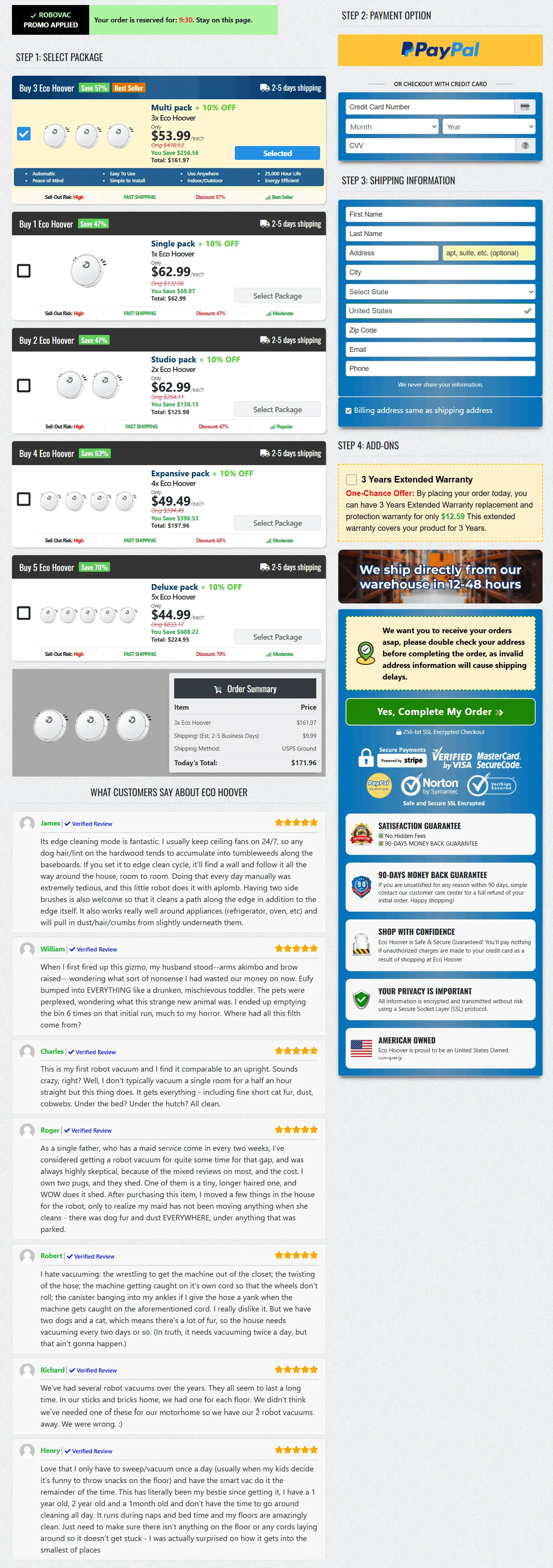 EcoHoover Robot Vacuum checkout page